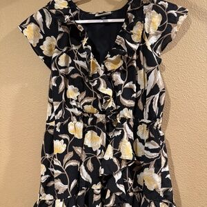 Short black and Yellow floral ruffle dress